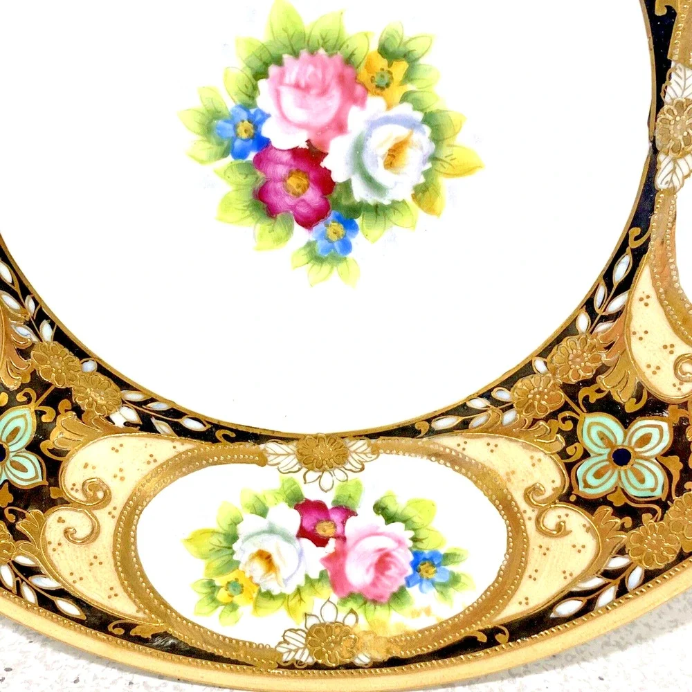 Vintage Morimura Noritake Plate Hand Painted Multicolor Floral Gold Moriage 7.5